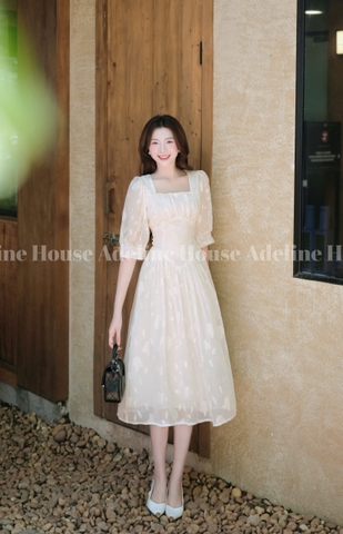 ADELINE HOUSE- Váy Hồng Xinh Vintage Tay Phồng Dáng Midi Nữ Tính- TK09.2 Màu Be SIZE XS S M L
