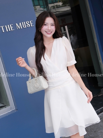 ADELINE HOUSE- Đầm Màu Be Pastel Cổ V Dáng Xòe – Váy Thiết Kế Nữ Tính Thanh Lịch Adeline- TK58.3