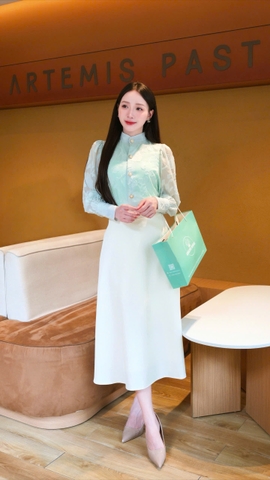 ADELINE HOUSE- SET ÁO VOAN HOA NỔI XANH MINT – CHÂN VÁY A DÁNG DÀI THANH LỊCH- TK162.5 SIZE XS S M L XL 2XL 3XL 4XL