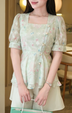 ADELINE HOUSE- SET ÁO CỔ VUÔNG TAY BỒNG XANH - NHẸ NHÀNG VÀ THANH LỊCH- TK181.1