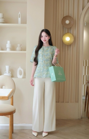 ADELINE HOUSE- SET ÁO HOA XANH + QUẦN SUÔNG THANH LỊCH - TK151.2 + TK189.1