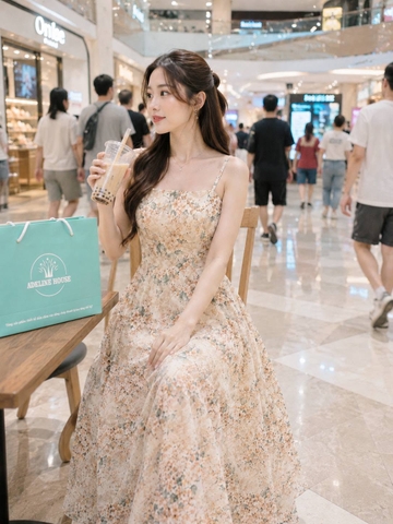 ADELINE HOUSE-Váy Hai Dây Hoa Nhí Nền Be Pastel TK210.2