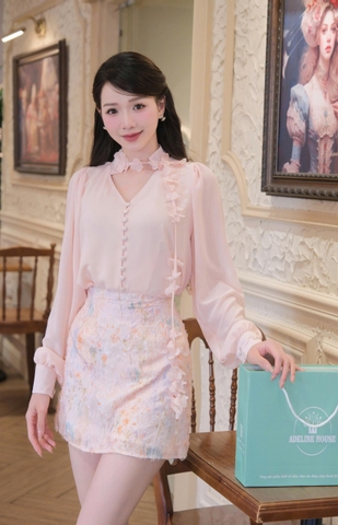 ADELINE HOUSE- Chân váy A ngắn hoa cam TK121