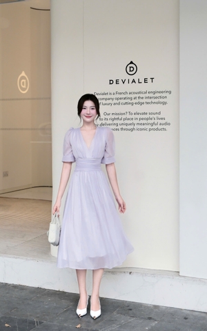 ADELINE HOUSE- Đầm Voan Tím Lavender Thanh Lịch Dáng Midi- TK39.3