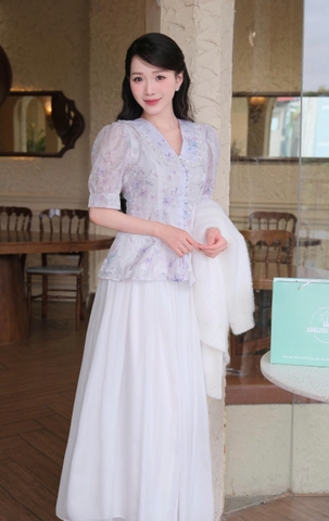 ADELINE HOUSE- Set Áo Hoa Voan Tay Ngắn + Chân Váy Maxi Dài Xòe Thanh Lịch- TK127 TK132 SIZE XS S M L XL 2XL 3XL 4XL