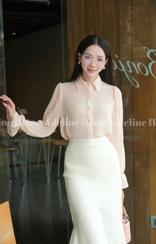 ADELINE HOUSE- SET ÁO SƠ MI CAM NUDE PASTEL+ CHÂN VÁY ĐUÔI CÁ NHẸ NHÀNG/ SET ĐỒ CÔNG SỞ- TK45.5