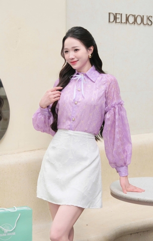 Adeline house - Chân váy MINI dáng A màu trắng thêu ren - TK137.3