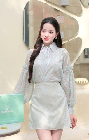 Adeline house - Chân váy MINI dáng A ngắn xanh mint thêu ren - TK137.2