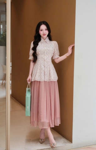 ADELINE HOUSE -  SET ÁO TÍM NƠ  + CHÂN VÁY MIDI DÀI – TK 186.1+166.2