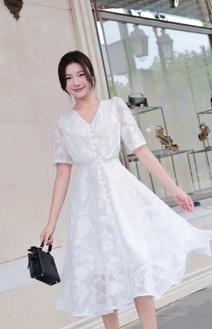 ADELINE HOUSE- Đầm Xòe Voan Trắng – Váy Nữ Cổ V Thanh Lịch  Cao Cấp - TK02.1 SIZE XS S M L XL 2XL 3XL 4XL
