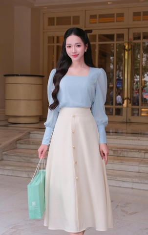 Adeline house - Chân váy A đính cúc giữa - TK160.1