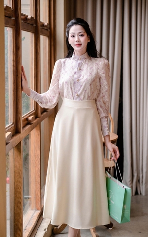 Adeline house - Chân váy "Soft Bloom" màu Be - TK157.3