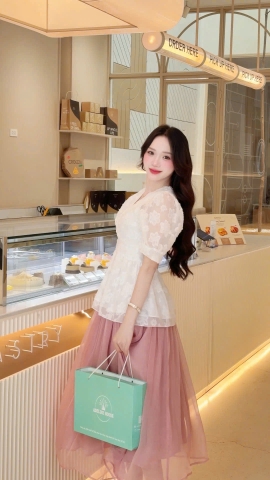 ADELINE HOUSE -  SET ÁO PEPLUM TIỂU THƯ  + CHÂN VÁY MIDI DÀI –  TK 182.2+166.3