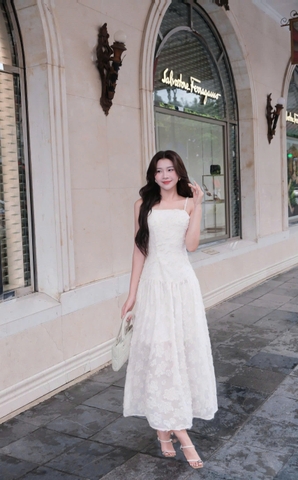 ADELINE HOUSE- Váy Trắng Ren Tiểu Thư “Pure Grace”Elise Ruffle Midi Adeline Dress –TK80.1