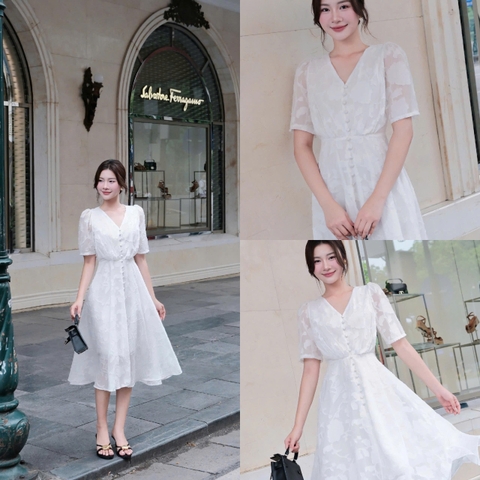 ADELINE HOUSE- Đầm Xòe Voan Trắng – Váy Nữ Cổ V Thanh Lịch  Cao Cấp - TK02.1 SIZE XS S M L XL 2XL 3XL 4XL
