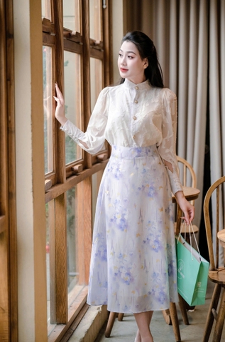 Adeline house - Chân váy "Soft Bloom" hoa xanh - TK157.4