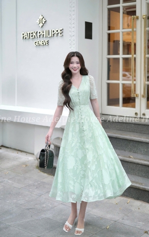 ADELINE HOUSE- Đầm Xòe Voan Xanh – Váy Nữ Cổ V Thanh Lịch Cao Cấp - TK02.3 SIZE XS S M L XL 2XL 3XL 4XL