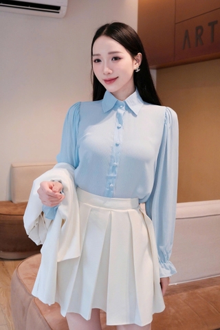 ADELINE HOUSE-✨ Set Áo Sơ Mi+ Chân Váy Xếp Ly Xinh Xắn- TK45.7 Xanh Dương
