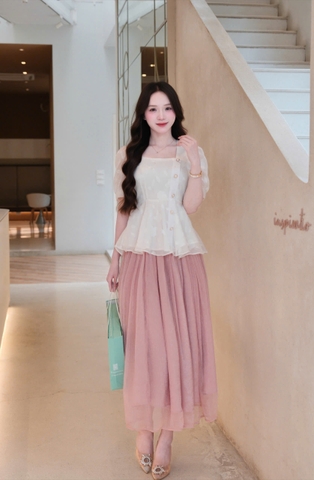 ADELINE HOUSE -  SET ÁO VOAN TIỂU THƯ TAY PHỒNG + CHÂN VÁY MIDI DÀI – TK181.3+166.2