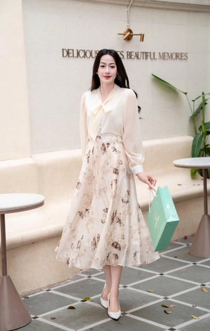 ADELINE HOUSE -Chân váy "Calm Form" họa tiết bướm nâu - TK155.4