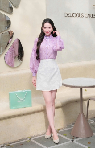 Adeline house - Chân váy MINI dáng A màu trắng thêu ren - TK137.3