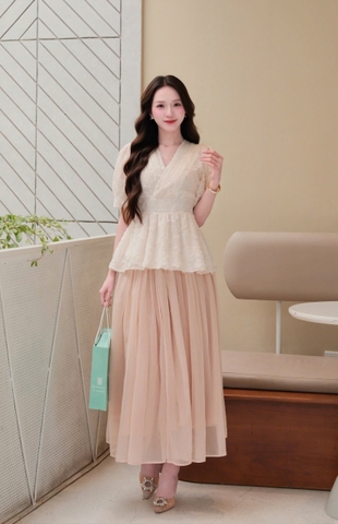 ADELINE HOUSE -  SET ÁO PEPLUM TIỂU THƯ  + CHÂN VÁY MIDI DÀI –  TK 182.1+166.3