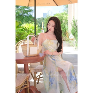Adeline House - Váy 2 dây maxi xanh pastel xẻ tà - TK 87