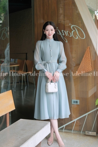 Adeline House - Váy sơ mi tơ organza tay dài thắt eo thanh lịch - TK50 Xanh Ngọc Pastel
