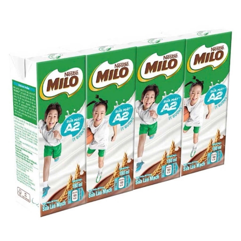 Thùng 48 hộp sữa lúa mạch ít đường Milo A2 180ml