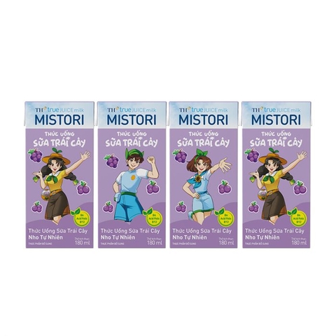 Lốc Thức uống Sữa Trái Cây Nho Tự Nhiên TH true JUICE milk MISTORI 180 ml
