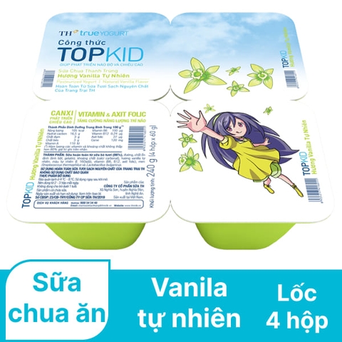 Lốc sữa chua ăn TOPKID hương vanilla 60 g x 4 hộp