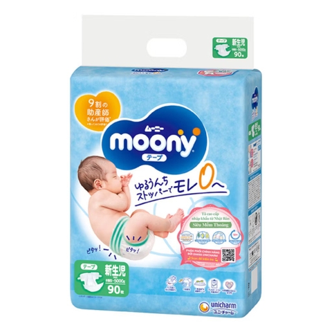 Bỉm - Tã dán Moony xanh Newborn 90 miếng (cho bé ~ 5kg)