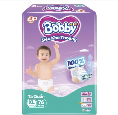 Tã quần Bobby Siêu Khô Thoáng XL (12-17kg) 76 miếng