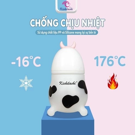 Bình sữa cho bé silicon Kichilachi hình bò sữa 180ML