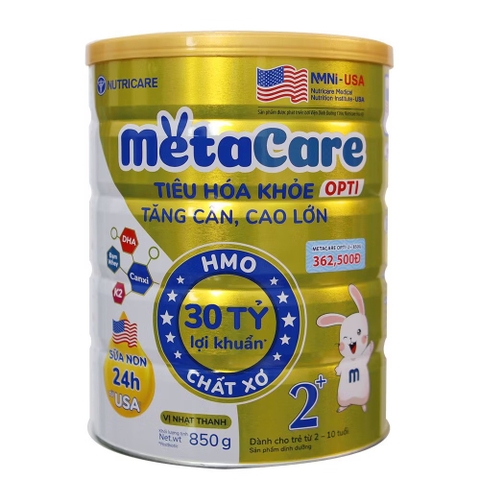 Sữa bột Metacare Opti 2+ 850g cho bé 2-10 tuổi (Vàng)