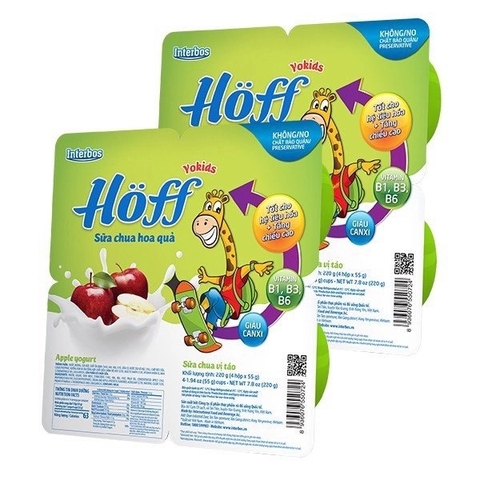 Lốc 4 hộp sữa chua trái cây Hoff vị táo 55g (từ 6 tháng)