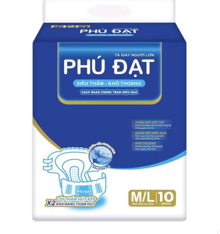 Bỉm dán Phú Đạt cao có vách ngăn M/L10