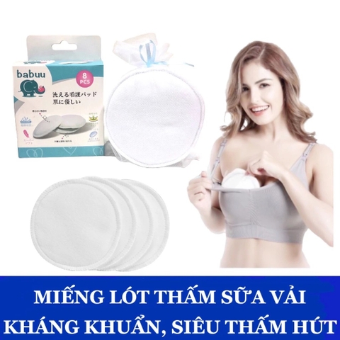 Miếng lót thấm sữa bằng vải Babuu Baby dùng được nhiều lần - Hộp 8 miếng