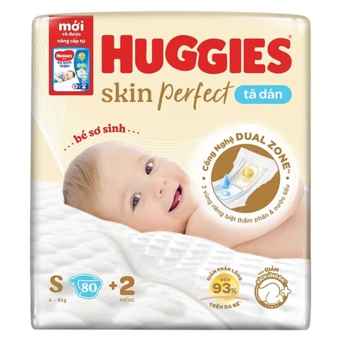 Bỉm - Tã dán Huggies Size S 80 miếng (Cho bé từ 4-8kg)
