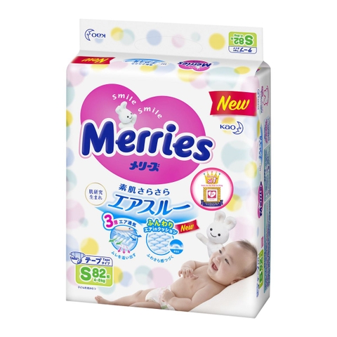 Bỉm - Tã dán Merries size S - 82 miếng (cho bé 4 - 8kg)