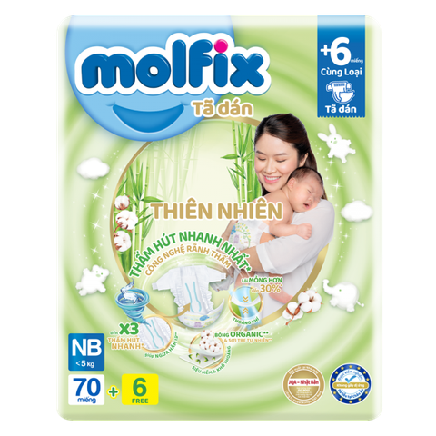 Bỉm tã dán Molfix thiên nhiên (Newborn,< 5kg, 70 miếng)