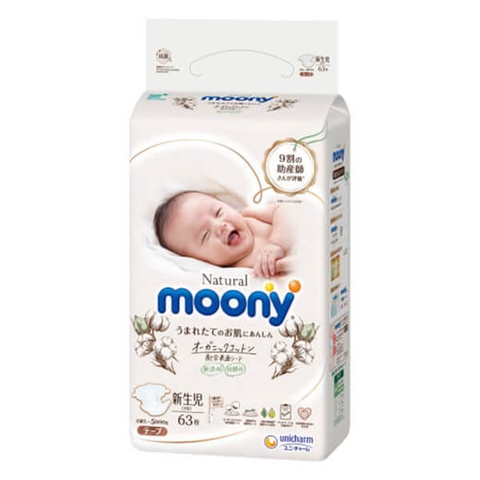 Bỉm tã dán Moony Natural size Newborn 63 miếng