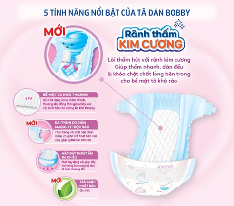 Bỉm - Tã dán Bobby Fresh Siêu Mỏng Size XL - 62 miếng (12 - 17kg)