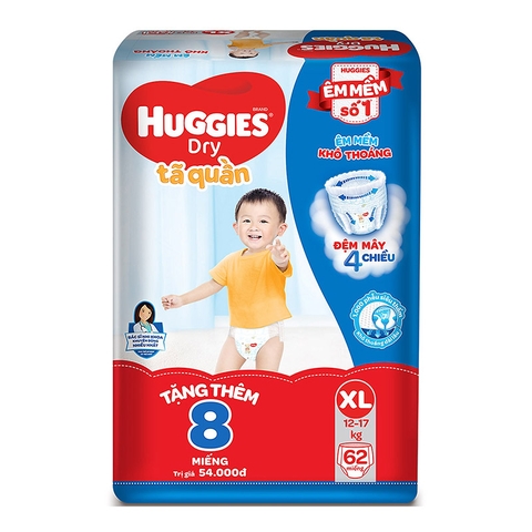 Bỉm - Tã quần Huggies size XL - 62 miếng tặng 8 miếng (Cho bé 12 - 17kg)