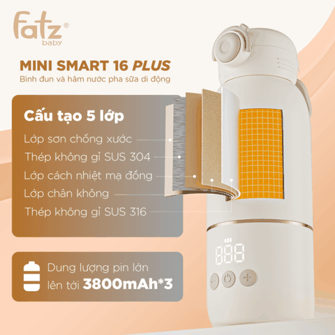 Bình đun và hâm nước pha sữa di động Mini Smart 16 Plus