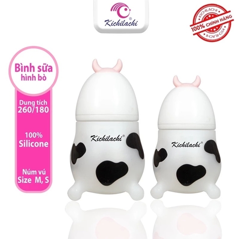 Bình sữa cho bé silicon Kichilachi hình bò sữa 180ML