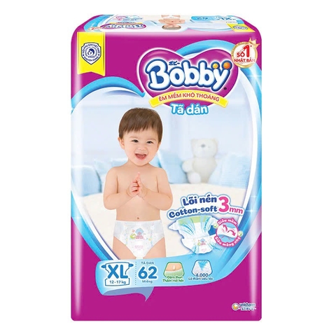 Bỉm - Tã dán Bobby Fresh Siêu Mỏng Size XL - 62 miếng (12 - 17kg)