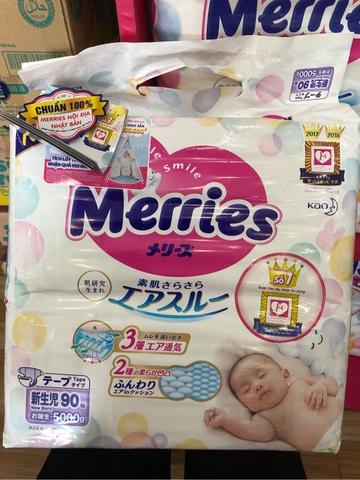 Bỉm - Tã dán Merries size NB 90 miếng (Cho bé sơ sinh - 5kg)