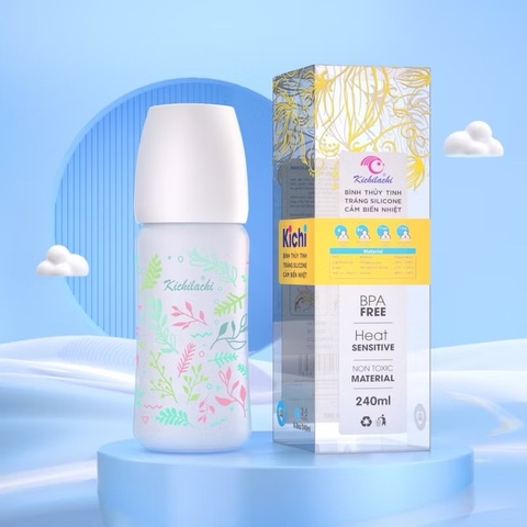 Bình thuỷ tinh tráng silicon kichi 240ml