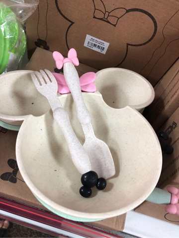 Bộ bát thìa ăn dặm lúa mạch Mickey cho bé (màu be)